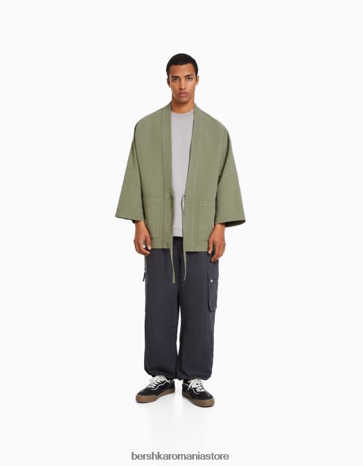 Bershka bărbați chimono cu maneca lunga cu buzunare kaki Z86D2883 îmbrăcăminte