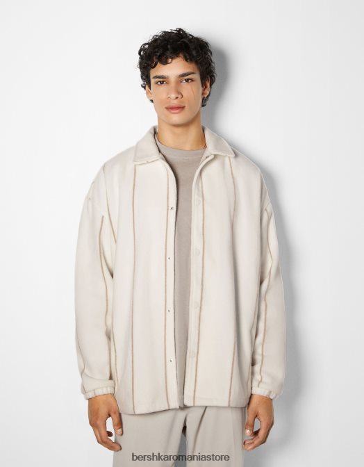 Bershka bărbați supracămașă cu dungi cremă Z86D2938 îmbrăcăminte