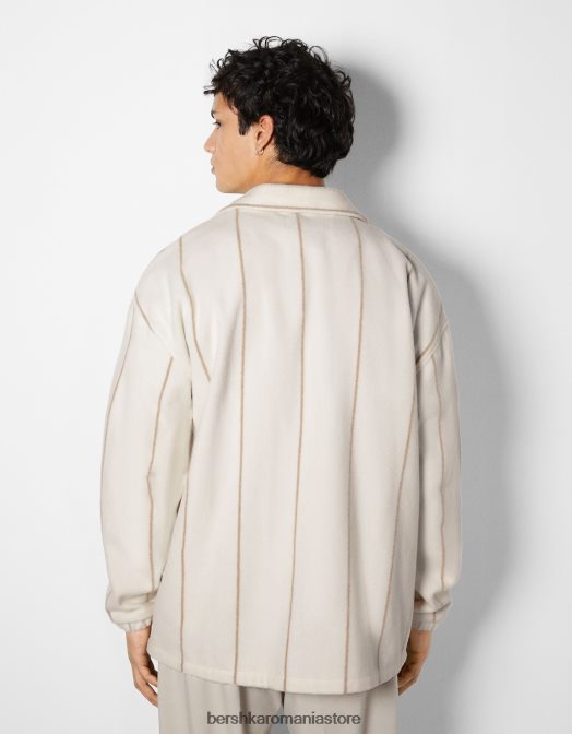 Bershka bărbați supracămașă cu dungi cremă Z86D2938 îmbrăcăminte