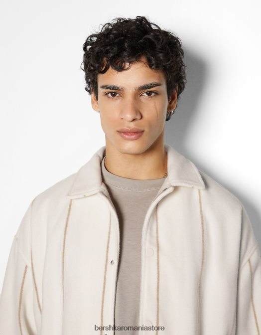 Bershka bărbați supracămașă cu dungi cremă Z86D2938 îmbrăcăminte