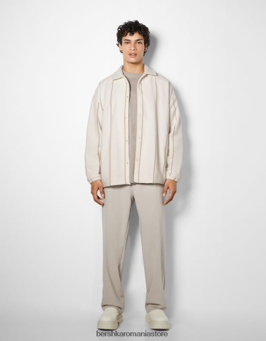 Bershka bărbați supracămașă cu dungi cremă Z86D2938 îmbrăcăminte