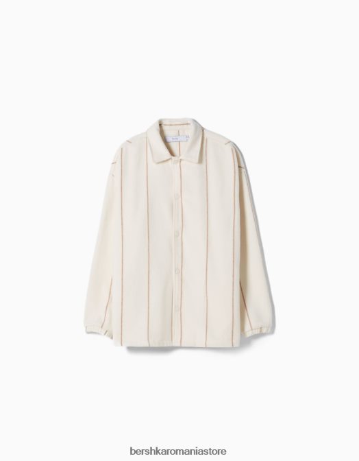 Bershka bărbați supracămașă cu dungi cremă Z86D2938 îmbrăcăminte