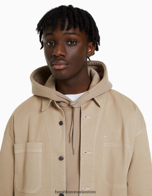 Bershka bărbați supracămașă din bumbac fir contrast exclusiv Z86D2936 îmbrăcăminte