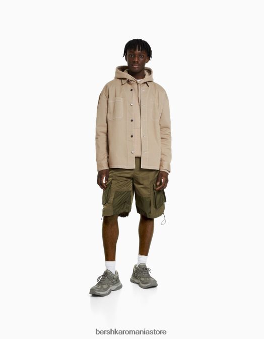 Bershka bărbați supracămașă din bumbac fir contrast exclusiv Z86D2936 îmbrăcăminte