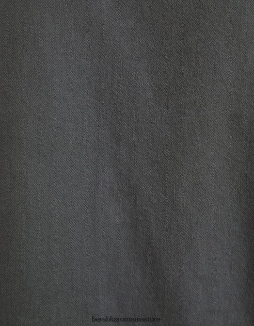 Bershka bărbați supracămașă din denim cu mânecă lungă, fir contrast, cu opritoare gri inchis Z86D2933 îmbrăcăminte