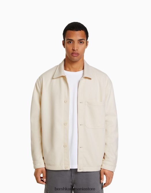 Bershka bărbați supracămașă din piele de căprioară artificială alb Z86D2939 îmbrăcăminte