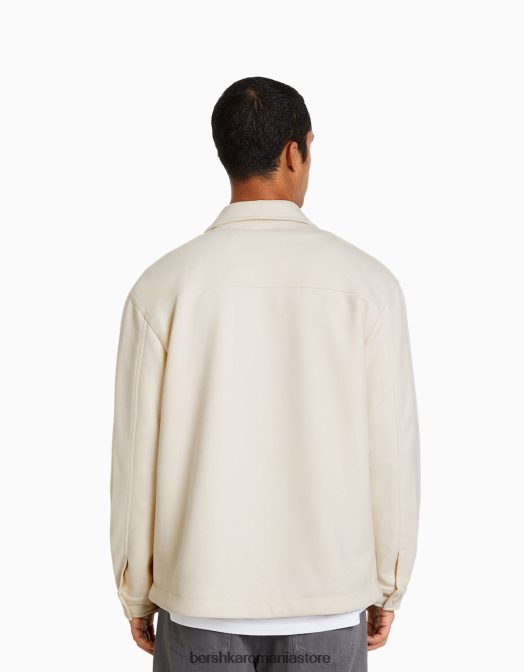 Bershka bărbați supracămașă din piele de căprioară artificială alb Z86D2939 îmbrăcăminte