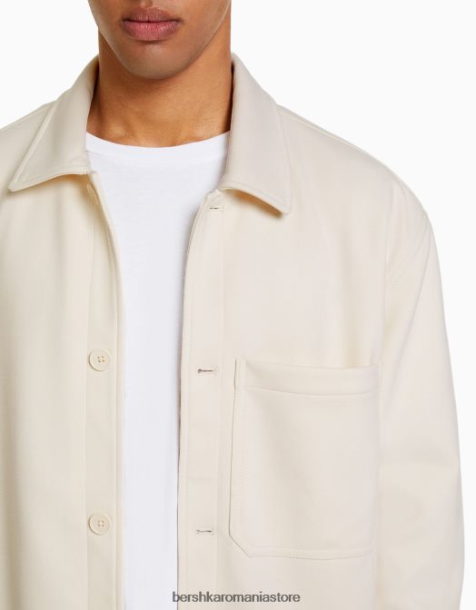 Bershka bărbați supracămașă din piele de căprioară artificială alb Z86D2939 îmbrăcăminte