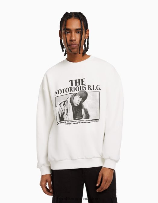 Bershka bărbați Celebrul mare. hanorac imprimat alb Z86D2986 îmbrăcăminte