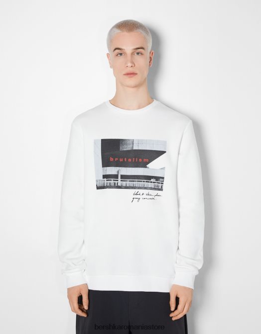 Bershka bărbați Hanorac ușor de fixat cu imprimeu foto alb Z86D2979 îmbrăcăminte