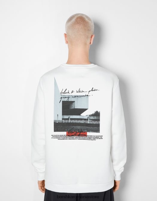 Bershka bărbați Hanorac ușor de fixat cu imprimeu foto alb Z86D2979 îmbrăcăminte