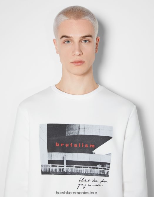 Bershka bărbați Hanorac ușor de fixat cu imprimeu foto alb Z86D2979 îmbrăcăminte