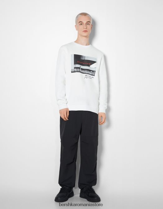 Bershka bărbați Hanorac ușor de fixat cu imprimeu foto alb Z86D2979 îmbrăcăminte