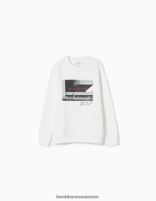 Bershka bărbați Hanorac ușor de fixat cu imprimeu foto alb Z86D2979 îmbrăcăminte