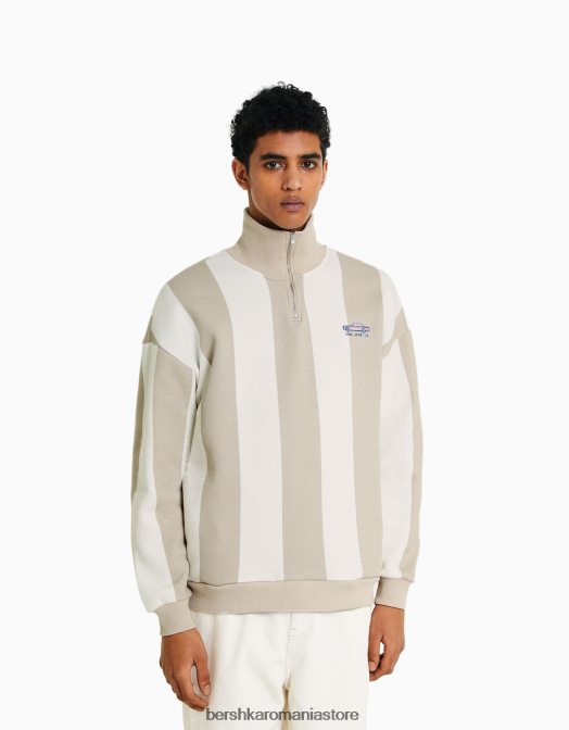 Bershka bărbați hanorac cu dungi cu fermoar gri Z86D2969 îmbrăcăminte