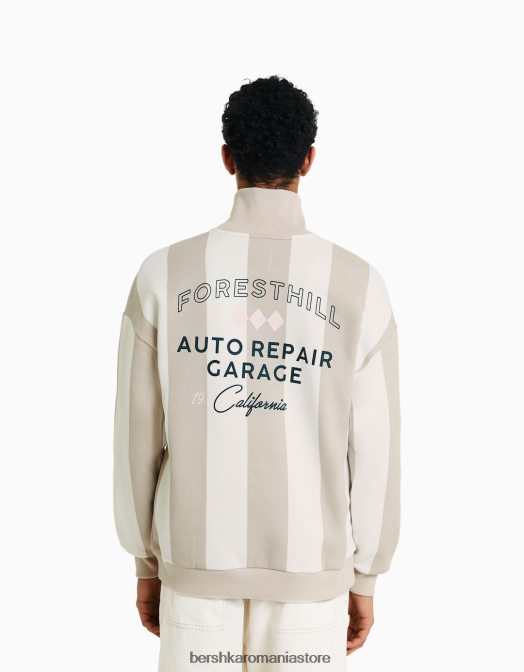 Bershka bărbați hanorac cu dungi cu fermoar gri Z86D2969 îmbrăcăminte