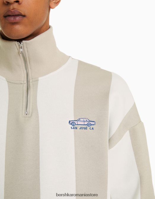 Bershka bărbați hanorac cu dungi cu fermoar gri Z86D2969 îmbrăcăminte