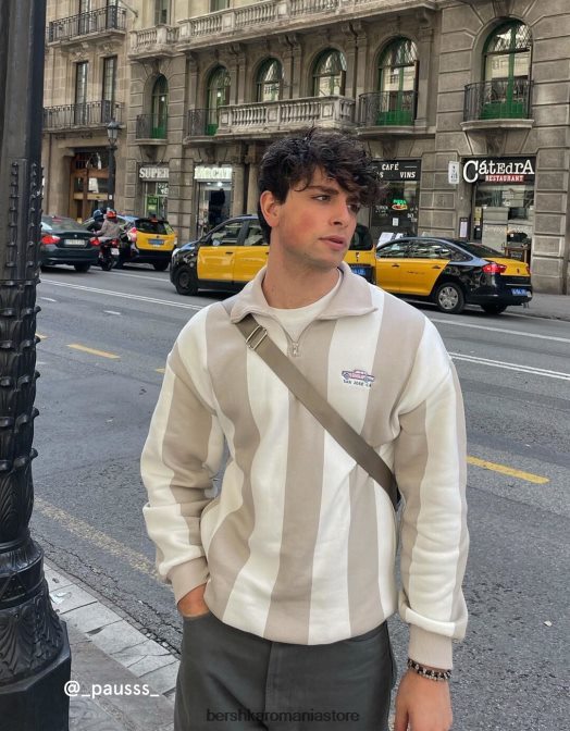 Bershka bărbați hanorac cu dungi cu fermoar gri Z86D2969 îmbrăcăminte