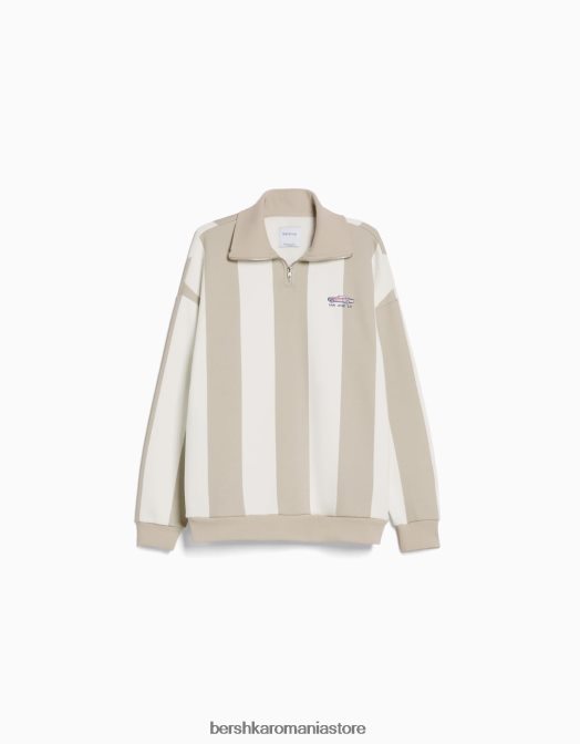 Bershka bărbați hanorac cu dungi cu fermoar gri Z86D2969 îmbrăcăminte