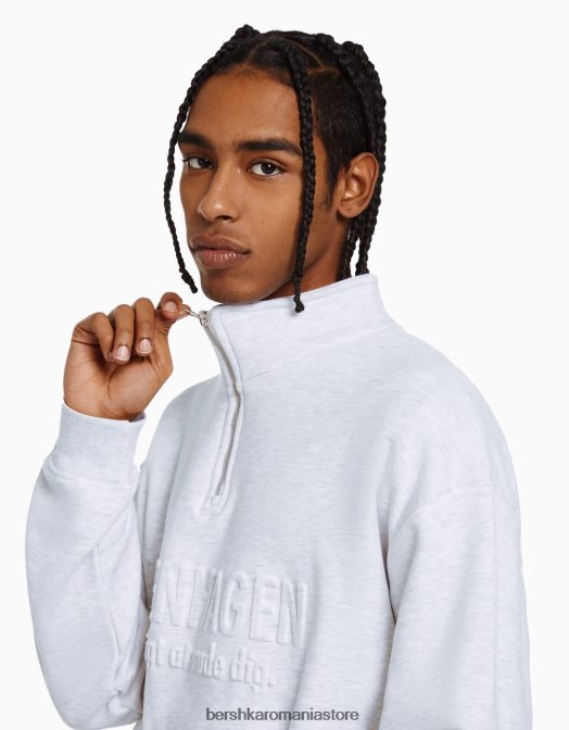Bershka bărbați hanorac cu fermoar cu gât înalt gri Z86D2965 îmbrăcăminte