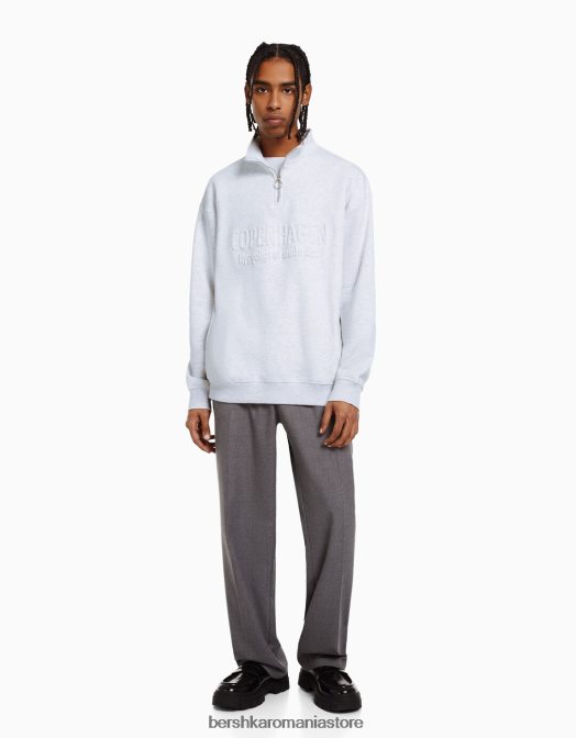 Bershka bărbați hanorac cu fermoar cu gât înalt gri Z86D2965 îmbrăcăminte