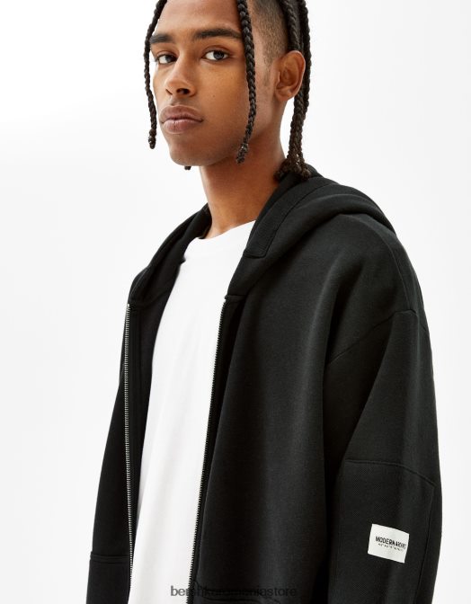 Bershka bărbați hanorac cu fermoar negru Z86D2992 îmbrăcăminte