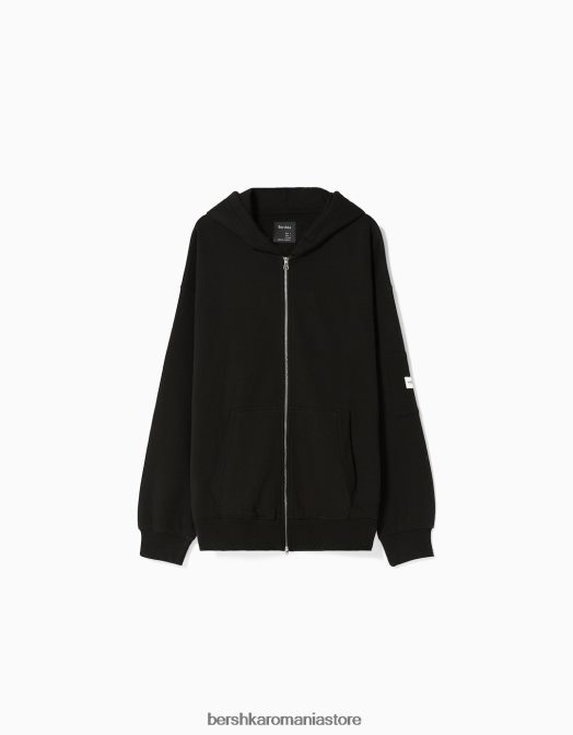 Bershka bărbați hanorac cu fermoar negru Z86D2992 îmbrăcăminte