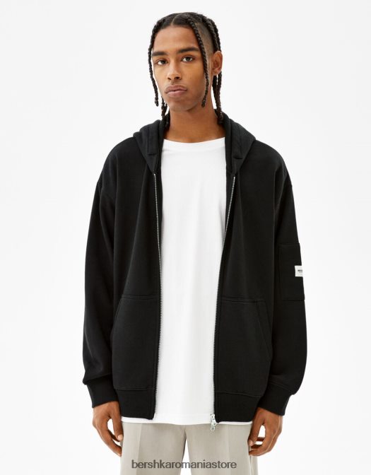Bershka bărbați hanorac cu fermoar negru Z86D3414 îmbrăcăminte