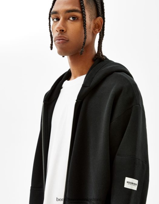 Bershka bărbați hanorac cu fermoar negru Z86D3414 îmbrăcăminte