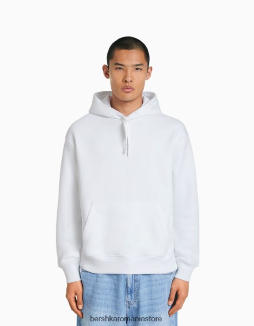 Bershka bărbați hanorac cu gluga alb Z86D3438 îmbrăcăminte