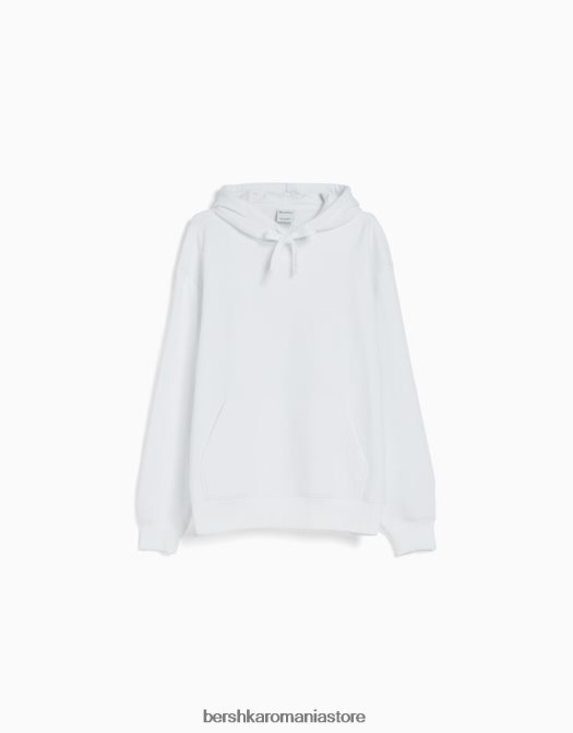 Bershka bărbați hanorac cu gluga alb Z86D3438 îmbrăcăminte