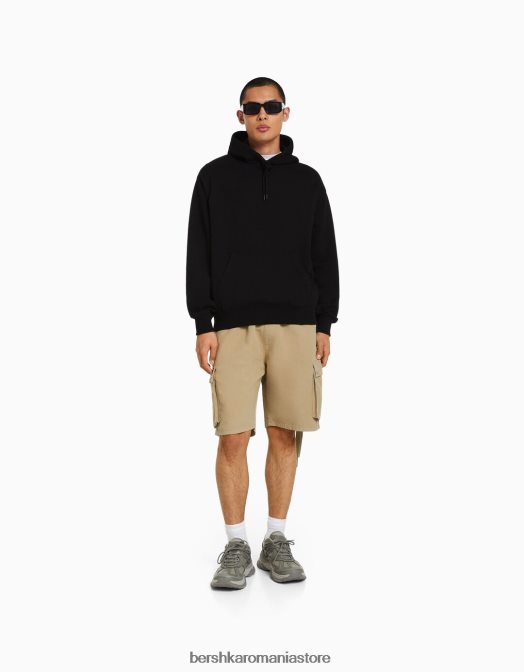 Bershka bărbați hanorac cu gluga negru Z86D2977 îmbrăcăminte