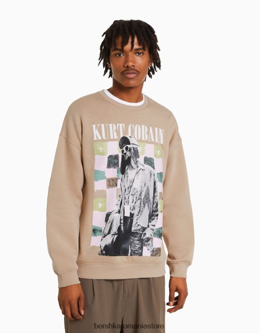 Bershka bărbați hanorac cu imprimeu kurt cobain cămilă Z86D2975 îmbrăcăminte