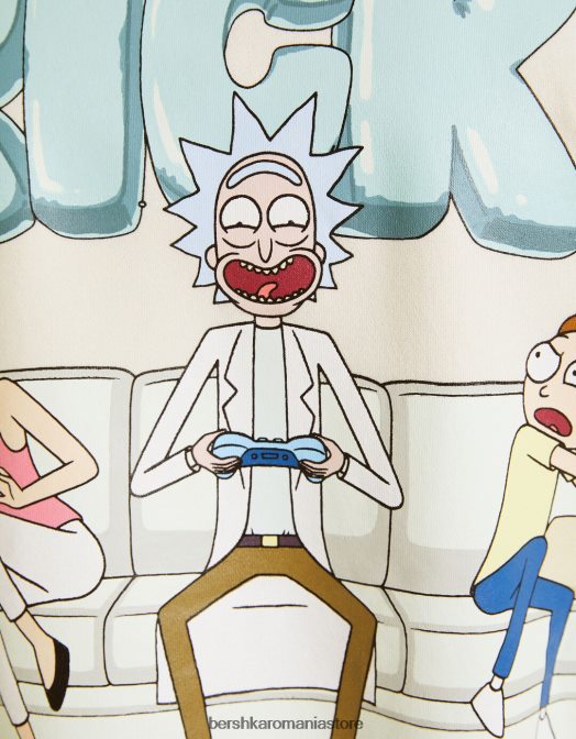 Bershka bărbați hanorac cu imprimeu rick & morty cremă Z86D2972 îmbrăcăminte