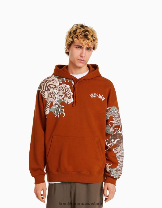 Bershka bărbați hanorac cu imprimeu tigru cămilă Z86D2966 îmbrăcăminte
