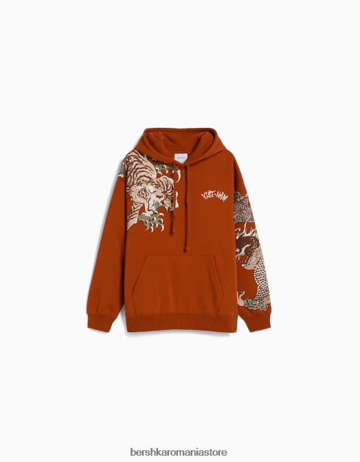 Bershka bărbați hanorac cu imprimeu tigru cămilă Z86D2966 îmbrăcăminte