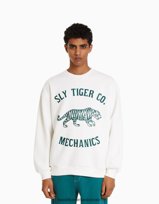 Bershka bărbați hanorac imprimat alb Z86D2981 îmbrăcăminte