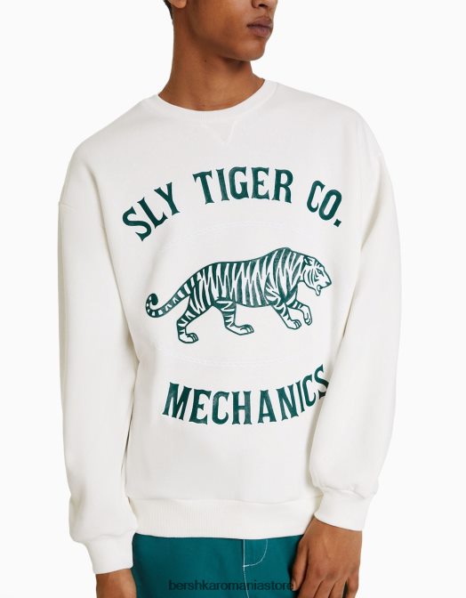 Bershka bărbați hanorac imprimat alb Z86D2981 îmbrăcăminte