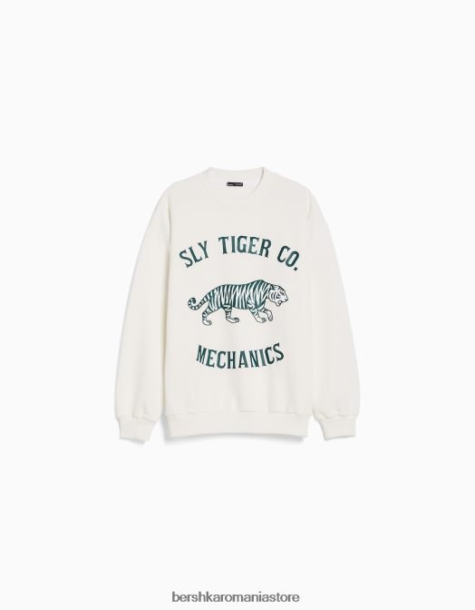 Bershka bărbați hanorac imprimat alb Z86D2981 îmbrăcăminte