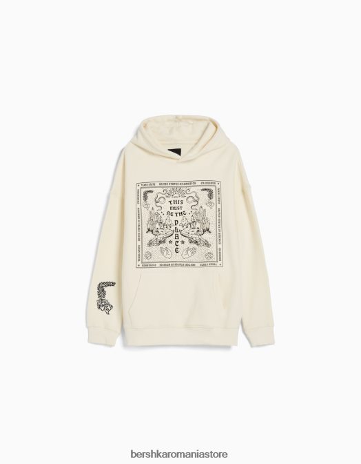 Bershka bărbați hanorac imprimat cremă Z86D2983 îmbrăcăminte