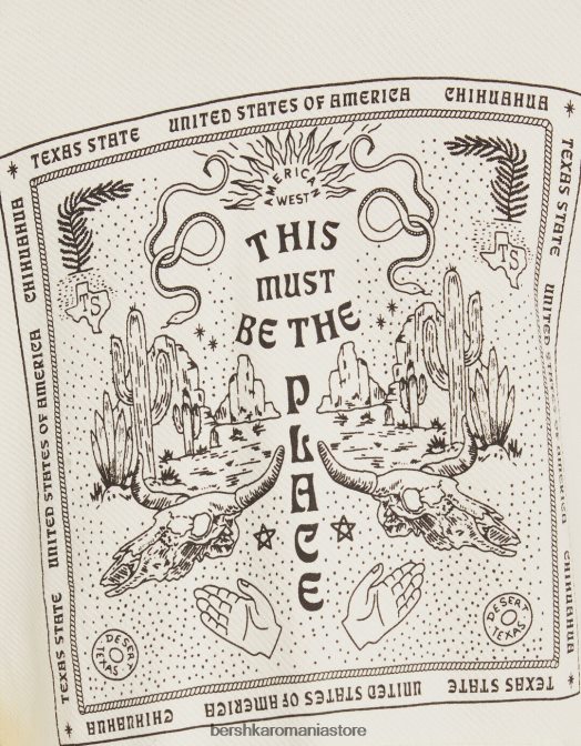 Bershka bărbați hanorac imprimat cremă Z86D2983 îmbrăcăminte