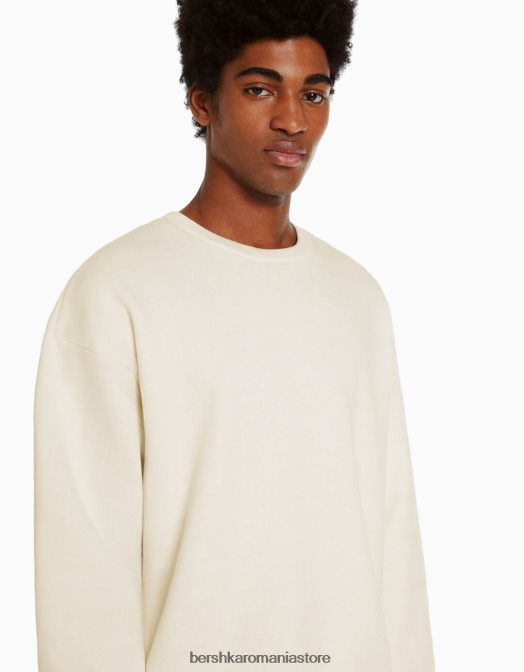 Bershka bărbați hanorac oversize cu gâtul rotund aproape alb Z86D2995 îmbrăcăminte