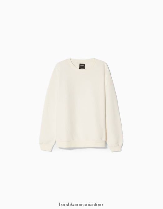 Bershka bărbați hanorac oversize cu gâtul rotund aproape alb Z86D2995 îmbrăcăminte