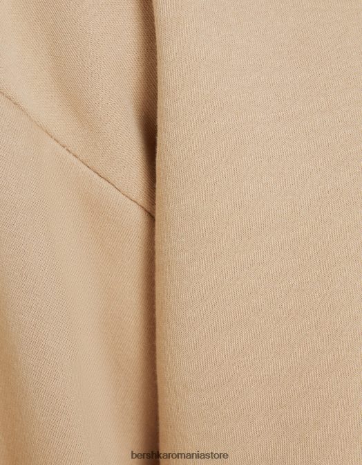 Bershka bărbați hanorac oversize cu gâtul rotund cămilă Z86D2990 îmbrăcăminte