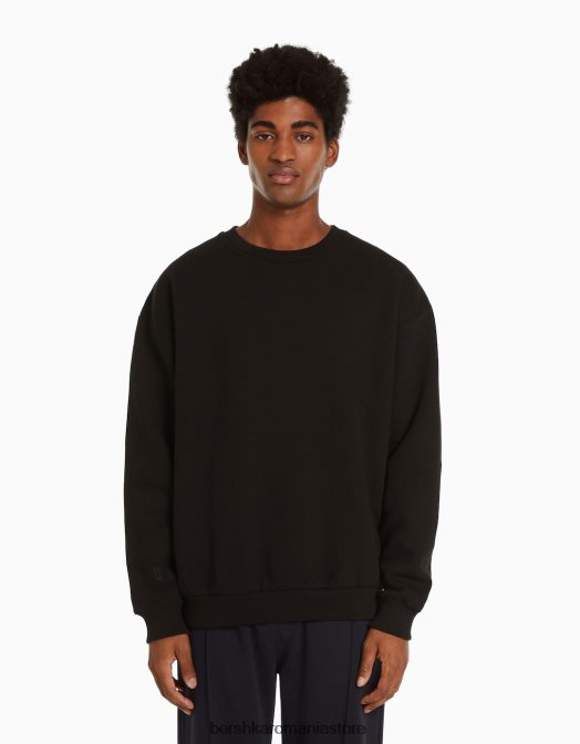 Bershka bărbați hanorac oversize cu gâtul rotund negru Z86D2994 îmbrăcăminte