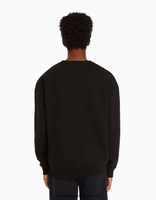 Bershka bărbați hanorac oversize cu gâtul rotund negru Z86D2994 îmbrăcăminte