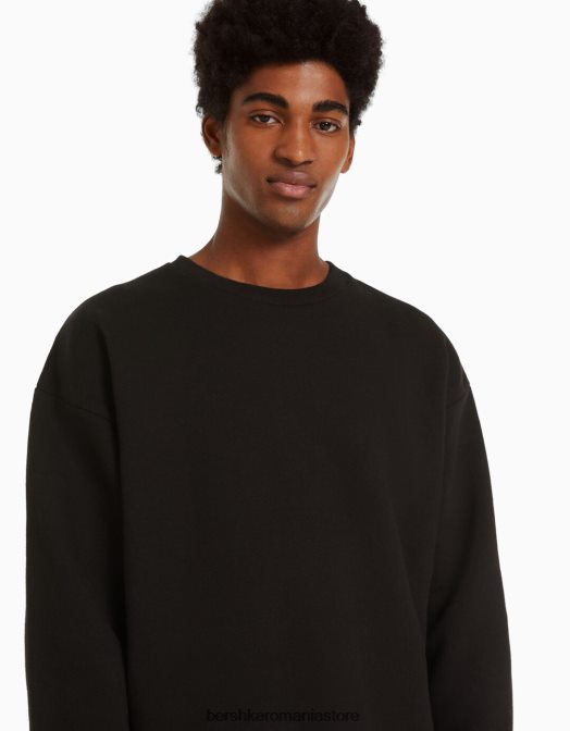 Bershka bărbați hanorac oversize cu gâtul rotund negru Z86D2994 îmbrăcăminte