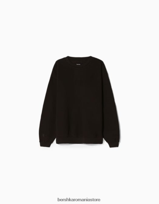 Bershka bărbați hanorac oversize cu gâtul rotund negru Z86D2994 îmbrăcăminte