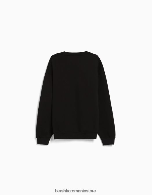Bershka bărbați hanorac oversize cu gâtul rotund negru Z86D2994 îmbrăcăminte