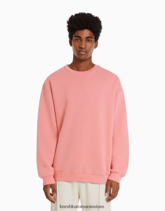 Bershka bărbați hanorac oversize cu gâtul rotund roz Z86D2993 îmbrăcăminte